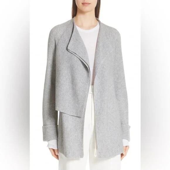 Vince Women’s Gray Wool Cashmere Drape Open Front Cardigan Sweater Size M - Picture 1 of 6